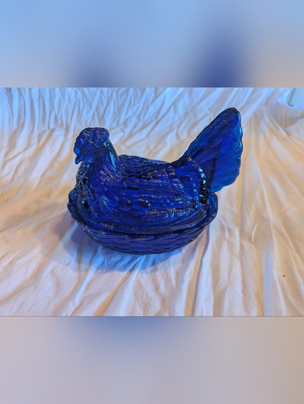 Westmoreland Deep Cobalt Blue Glass Hen on Nest Dish
